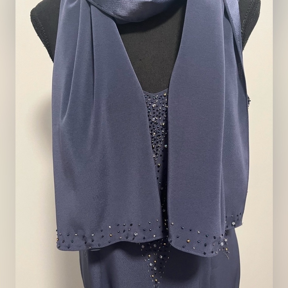 Obsessions Couture Navy Beaded Evening Dress w/Shawl | Made in Canada - Picture 4 of 6